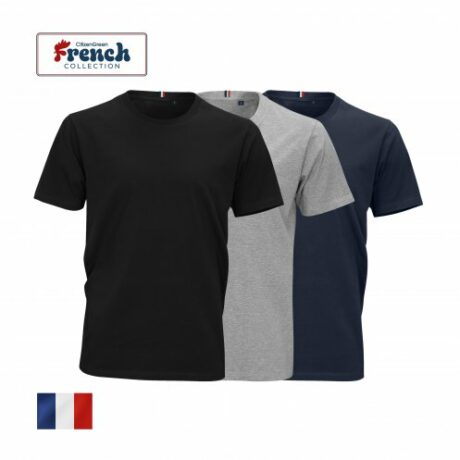 Tee-shirt Homme personnalisable Manches courtes Col bord côte Puce bleu, blanc, rouge