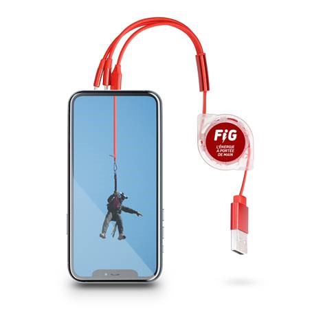 Câble USB personnalisable 3 en 1 USB - IOS - Type C- Micro USB . Longueur de câble: environ 100cm. 8 coloris au choix.