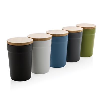 Mug personnalisable 300 ml avec couvercle en bambou fabriqué à partir de PP recyclé certifié GRS.