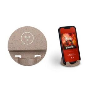 Support de téléphone personnalisable made in France en plastique biosourcé recyclé (maïs, amidon de pomme de terre) et déchet de coquille d'huitres et marc de café.