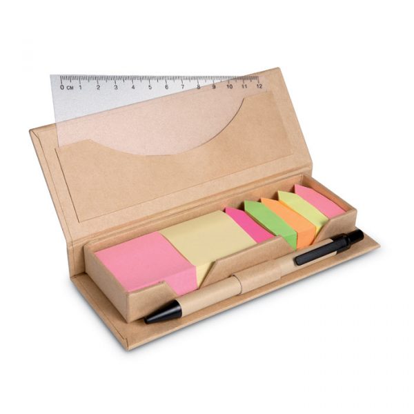 Distributeur de notes adhésives en carton recyclé avec stylo assorti personnalisable.