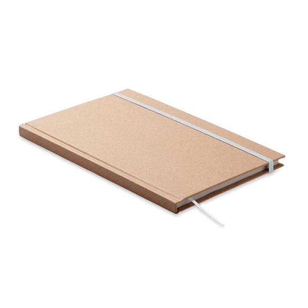 Cahier A5 avec couverture rigide en carton recyclé personnalisable.