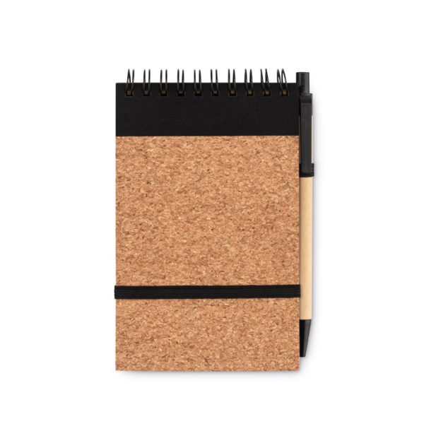 Bloc-notes A6 avec couverture en liège personnalisable.