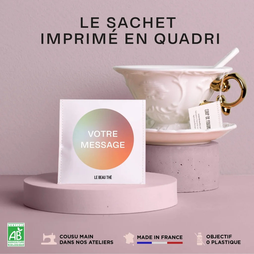 Sachets de thé personnalisés pour événements d'entreprise, permettant de transmettre un message de manière ludique.