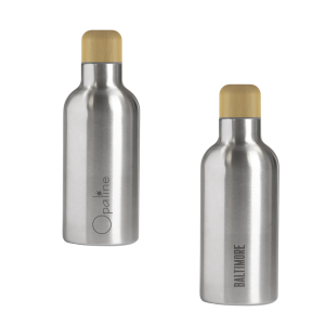 Bouteille personnalisable de 500ml avec bouchon en bambou et polypropylène, en acier inoxydable.