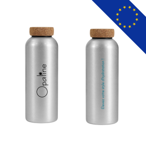 Bouteille simple paroi personnalisable de 750ml avec bouchon en liège, fabrication européenne.