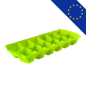 Bac à glaçons classique en plastique avec 12 emplacements rectangulaires, fabriqué en Europe.