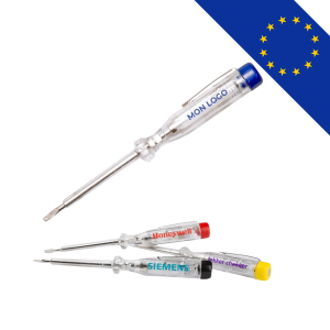 Tournevis testeur d'électricité avec ampoule à incandescence intégrée, testé et certifié CE, fabriqué en Europe.