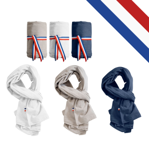 Chèche Garence fabriqué en France, avec puce Bleu/Blanc/Rouge pour un style élégant et authentique.