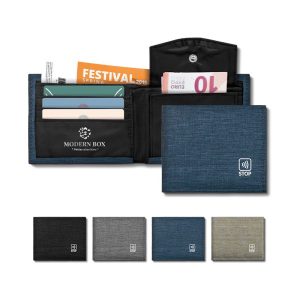 Porte-monnaie en rPET avec protection RFID, personnalisable pour événements.