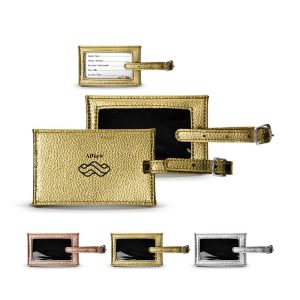 Étiquette de valise glossy personnalisée pour voyages et événements d'entreprise.