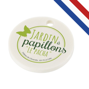 Jeton biodégradable pour caddie format 1 EUR en bio-composite PLA à base végétale, personnalisable et fabriqué en France.