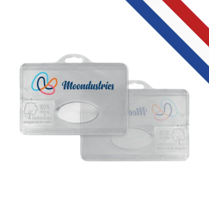 Porte-badge écologique en biocomposite 100% végétal, personnalisable et fabriqué en France, pour une identification durable et responsable.
