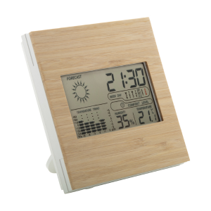 Station météo et horloge numérique en bambou personnalisable.