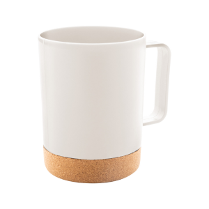 Mug 400 ml en plastique PP avec base en liège personnalisable.