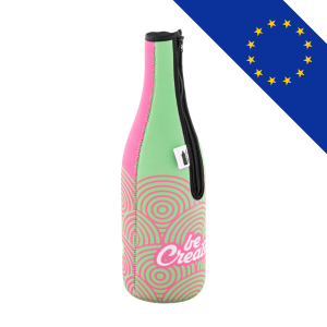 Housse isotherme en néoprène RPET zippée pour bouteille de vin ou de champagne personnalisable.