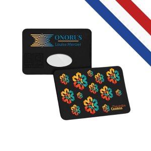 Protège-carte de crédit en matière recyclée avec blindage anti-RFID personnalisable.