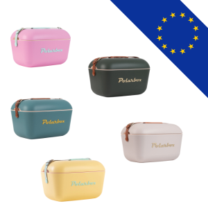 Glacière Polarbox 20L rose personnalisable, au design vintage des années 90, idéale comme objet publicitaire premium pour événements et cadeaux d'entreprise.