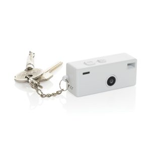 Porte-clés appareil photo Cliq it personnalisable avec écran couleur intégré et plastique recyclé certifié RCS.