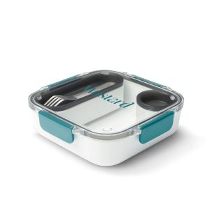 Lunch box Black+Blum Original personnalisable avec pot à sauce étanche et fourchette en acier inoxydable.
