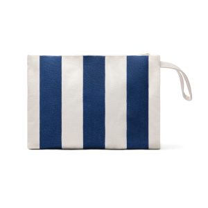 Pochette zippée personnalisable en coton et polyester recyclés certifiés GRS avec motif rayé bicolore.