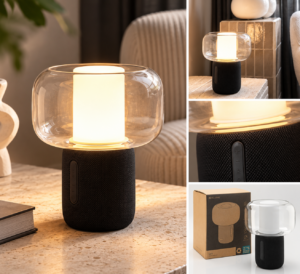 Collage lumineuse d’une lampe-enceinte moderne