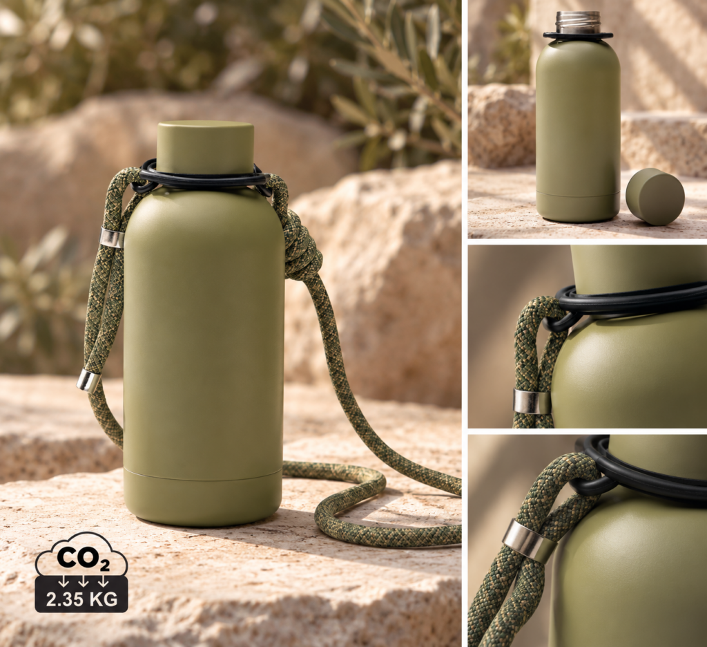 Gourde olive et cordon tressé naturel